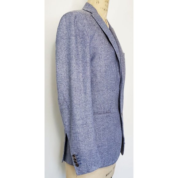 Paul Taylor Mens Linen Cotton Silk Blend Blue Heather Blazer Jacket Sprotscoat - Picture 3 of 14